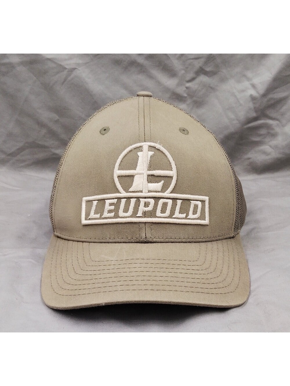 Leupold Optics Reticle Logo Trucker Hat Khaki Mesh Snapback Hunting Cap